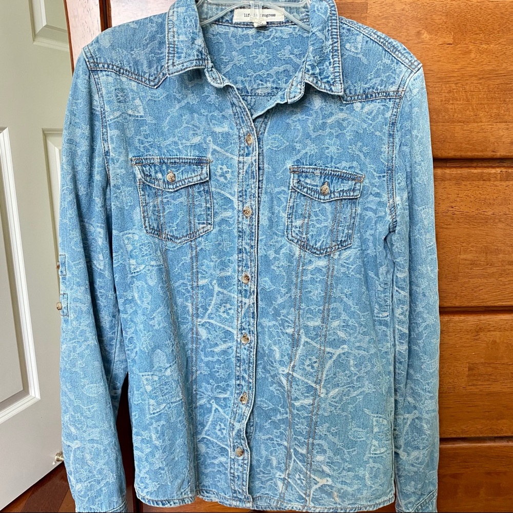 Denim Printed Button Down Shirt